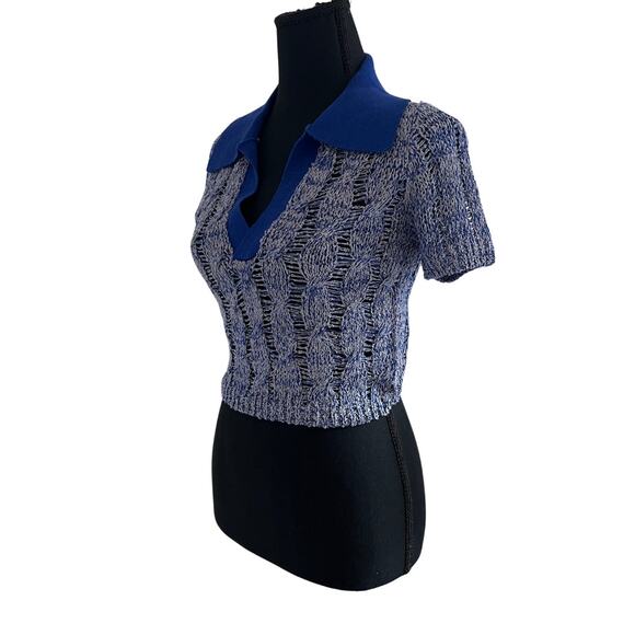 NWOT Free People Cassia Polo V-neck Collar Open Cable Knit Cropped Sweater - xs - Picture 3 of 8